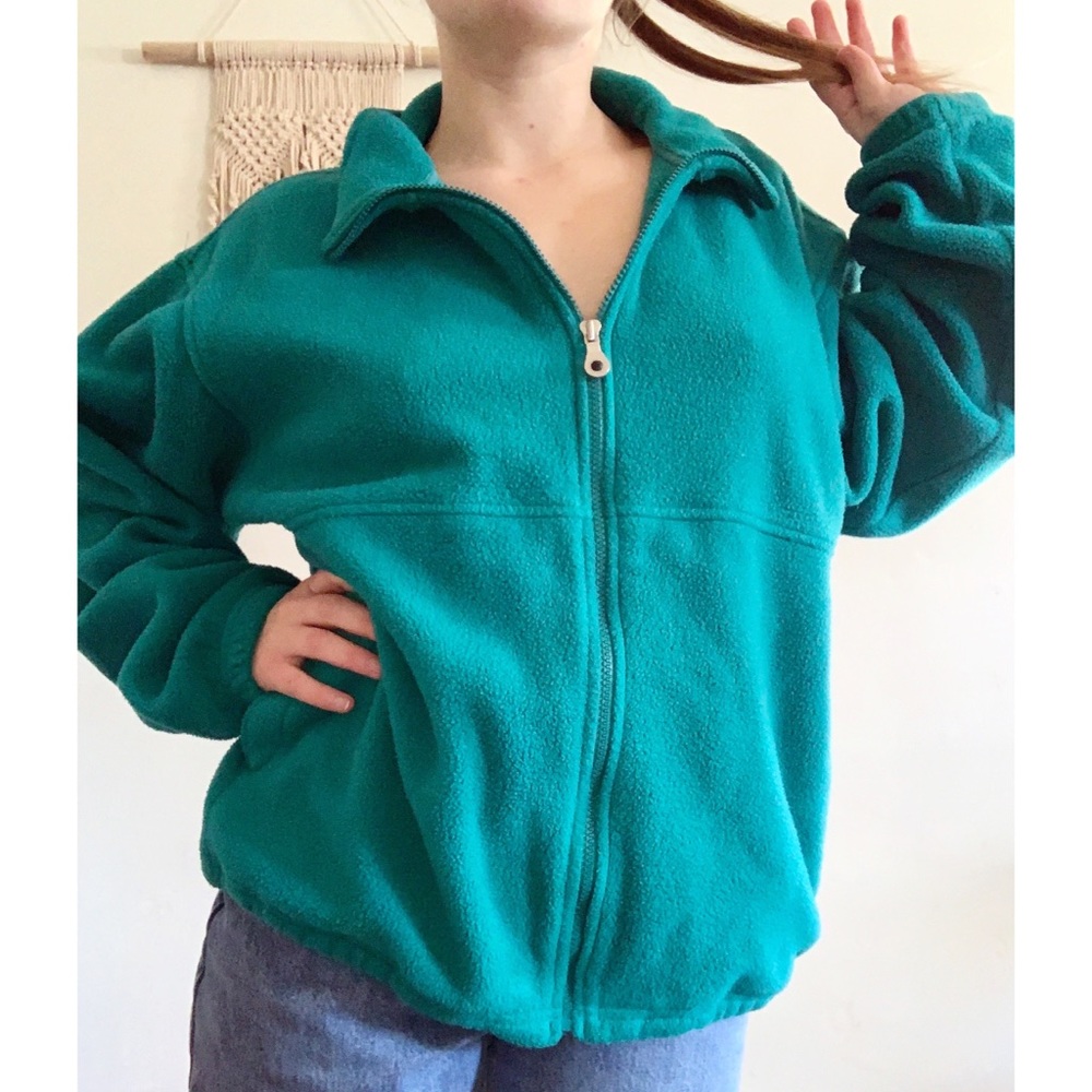 Vintage Lands End fleece zip up jacket unisex - Picture 1 of 8